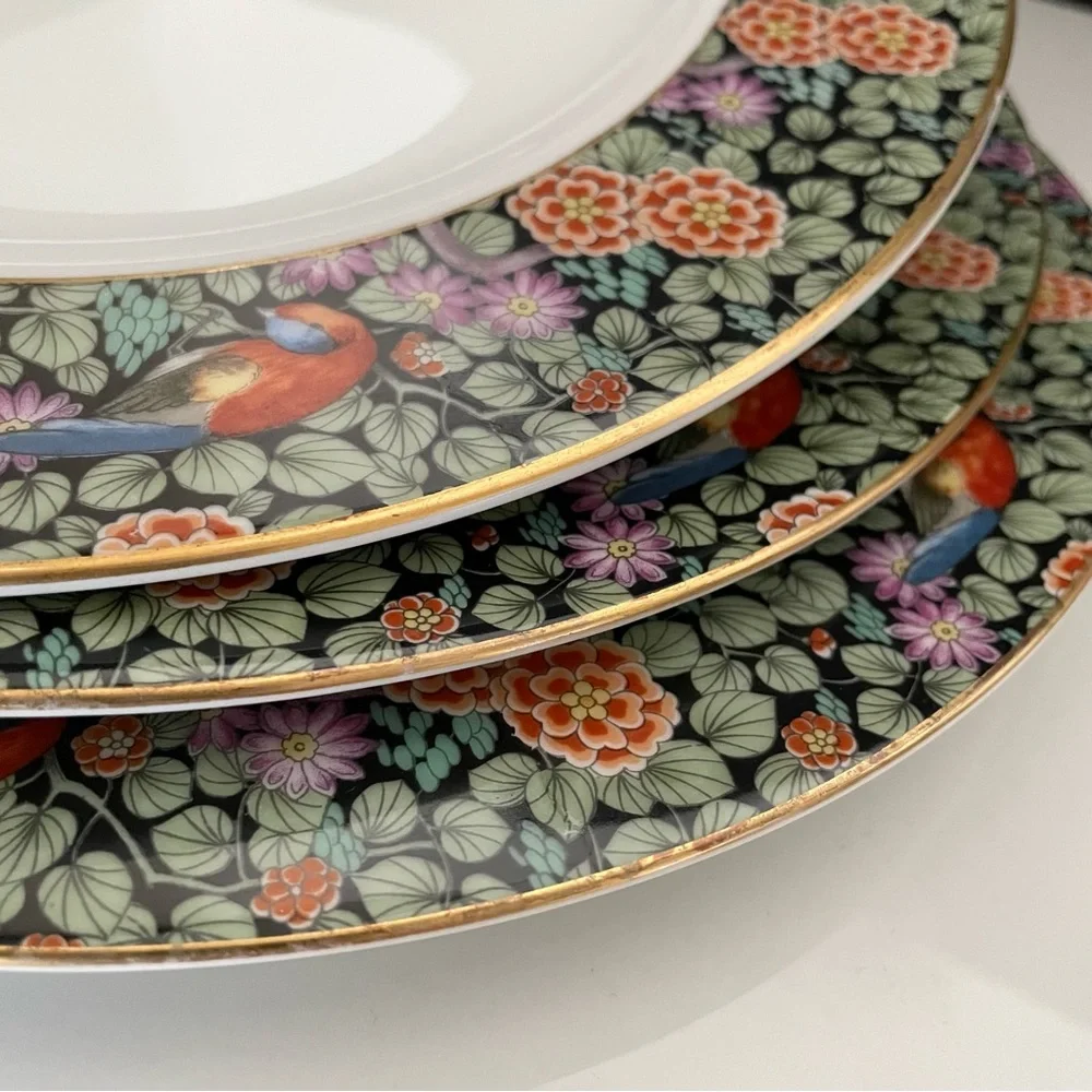 SET of 3 Parrot Bird Floral Dinner Plates - Rosenthal